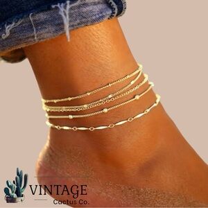 New! Yaman 5-pc Gold-tone Fashion Anklet Bracelet/Chains